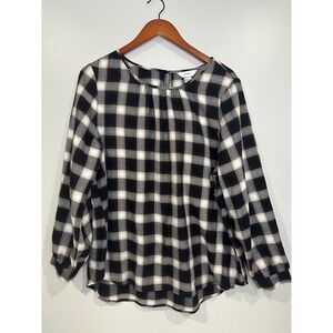 CJ Banks Women's Plaid Long‎ Sleeve Button Back Top Size 1X Academia preppy